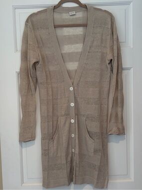 Poetry Long Beige Button-Front Knit Cardigan